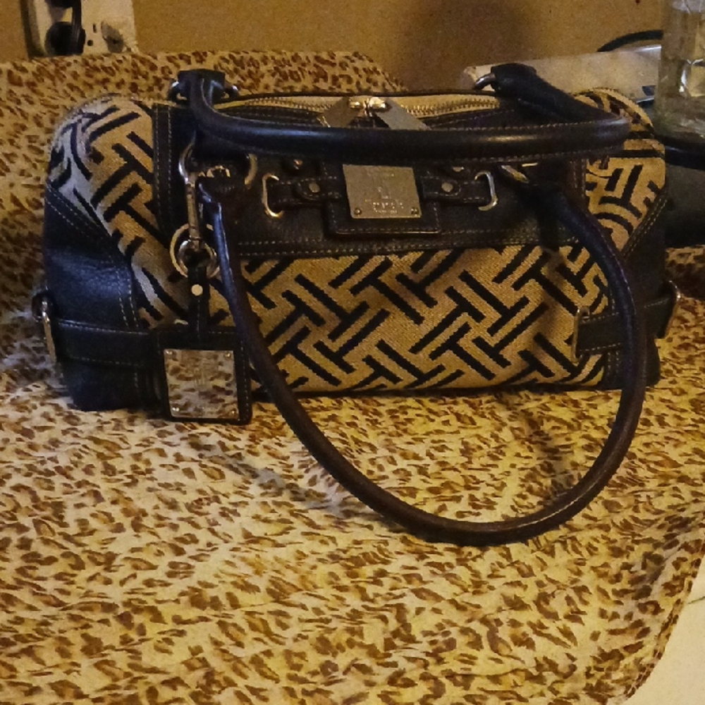 Tignanello Blue and Tan Geometric Satchel